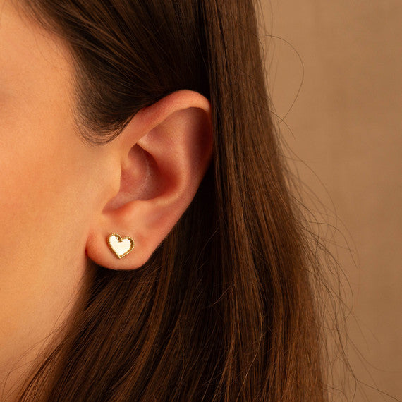 14K Gold Diamond Cut Heart Milgrain Stud Earrings