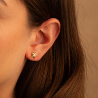 14K Gold Diamond Cut Star Stud Earrings