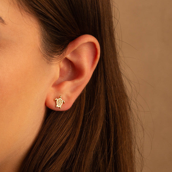 14K Two-Tone Gold Sea Turtle Stud Earrings