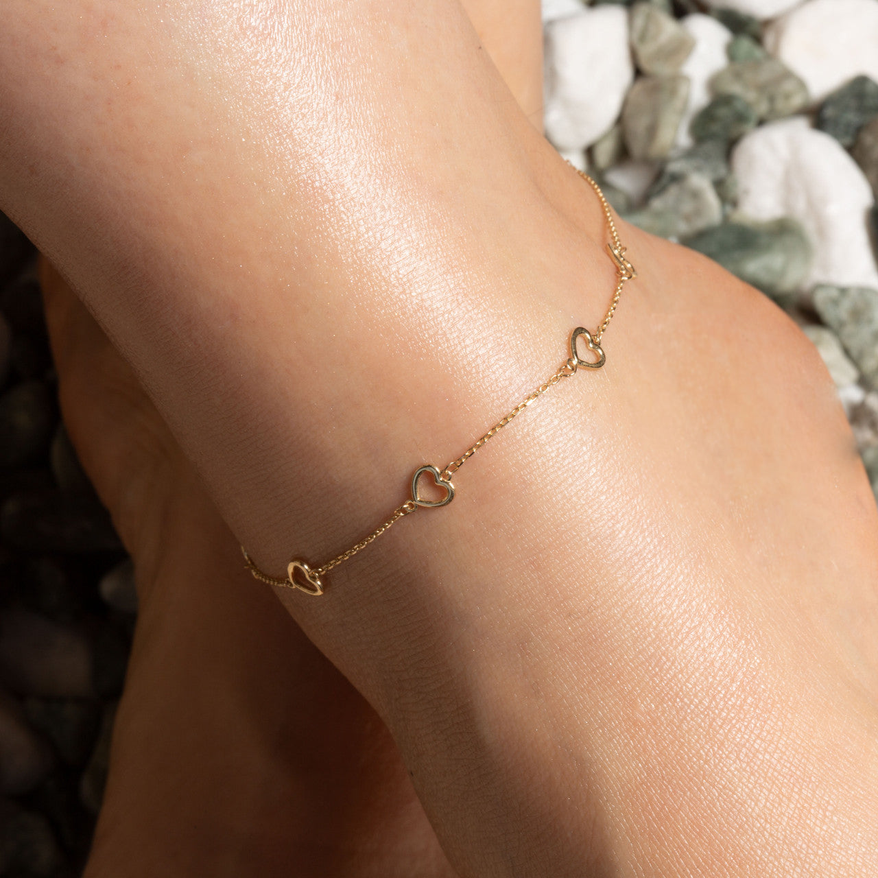 14K Yellow Gold Bow Tie Heart Ribbon Anklet