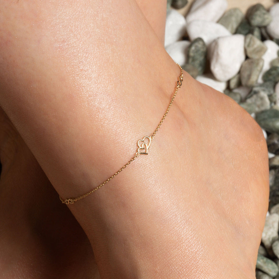 14K Yellow Gold Infinity Heart Anklet