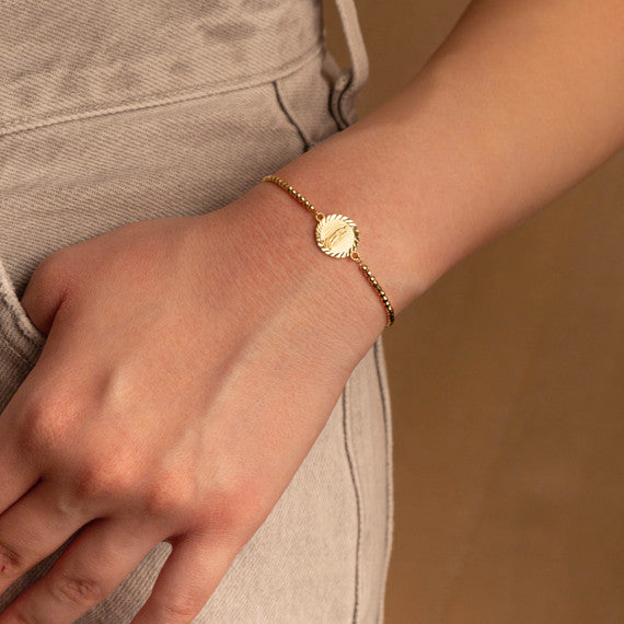 14k Solid Gold Diamond Cut Our Lady of Guadalupe Beaded Bracelet