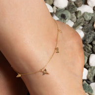 14K Yellow Gold Heartbeat Caduceus Medical Tools Charm Anklet