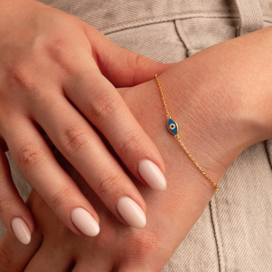 14k Solid Gold Enamel Evil Eye Infinity Bracelet