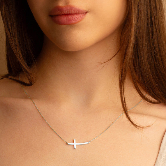 Sideways Cross Necklace in Silver
