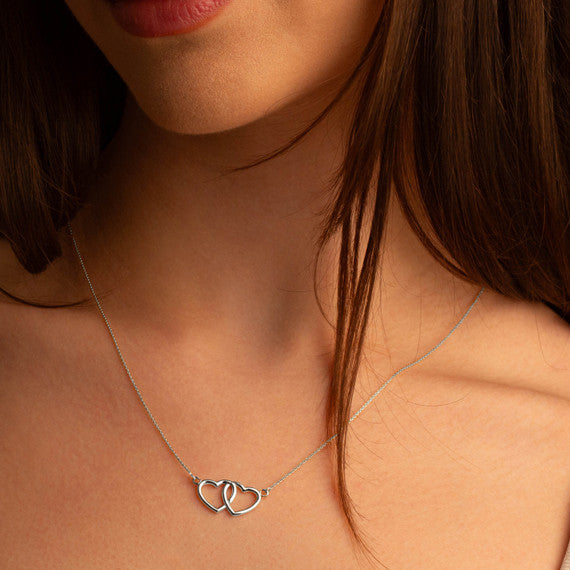 .925 Sterling Silver Double Heart Necklace
