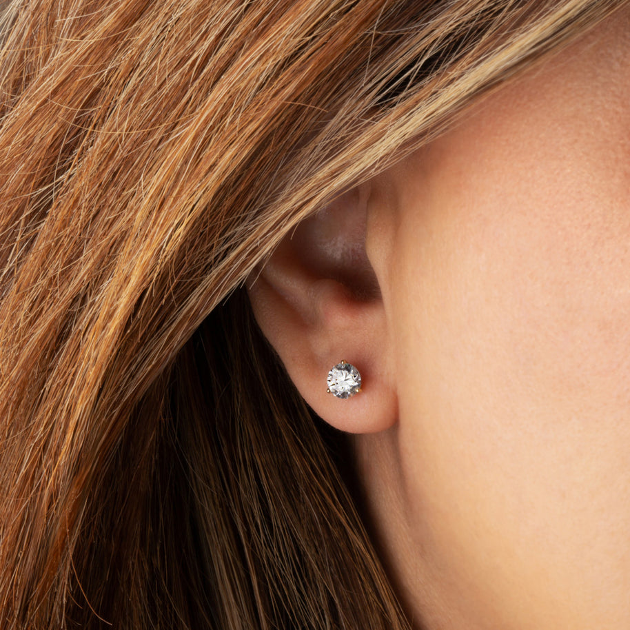 Silver 6mm Cubic Zirconia Martini Stud Earrings