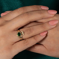 Gold Woman's Elegant Claddagh Birthstone Heart Shape Ring (Available in Yellow/Rose/White Gold)