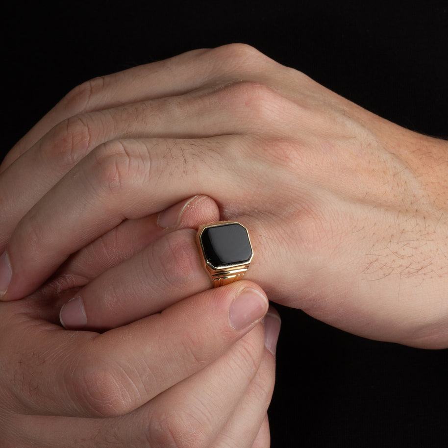 Gold Signet Ring - Men’s Black Onyx Ring (Available in Yellow Gold, Rose Gold, White Gold)