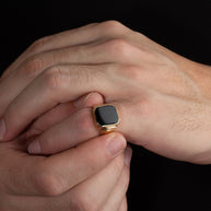 Gold Signet Ring - Men’s Black Onyx Ring (Available in Yellow Gold, Rose Gold, White Gold)