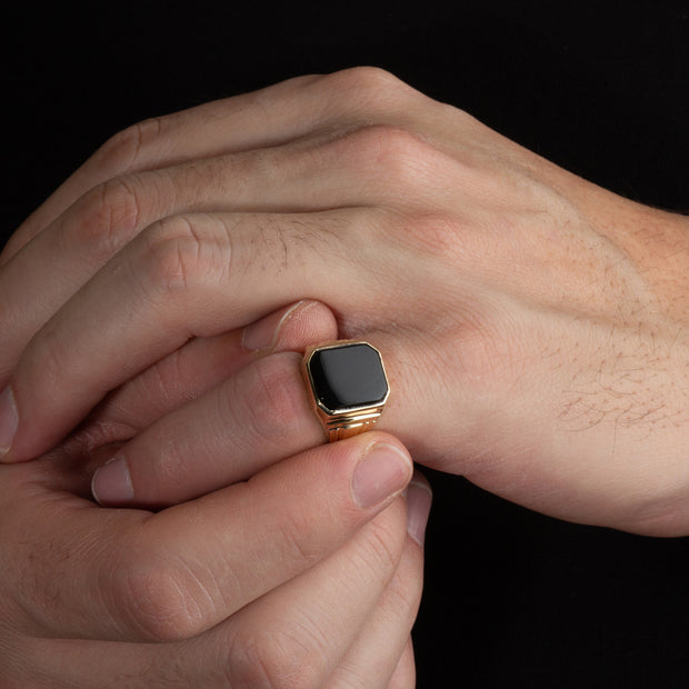 Gold Signet Ring - Men’s Black Onyx Ring (Available in Yellow Gold, Rose Gold, White Gold)
