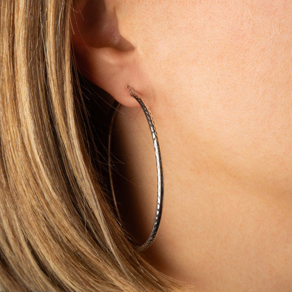 .925 Sterling Silver Diamond Cut Tube Hoop Earrings