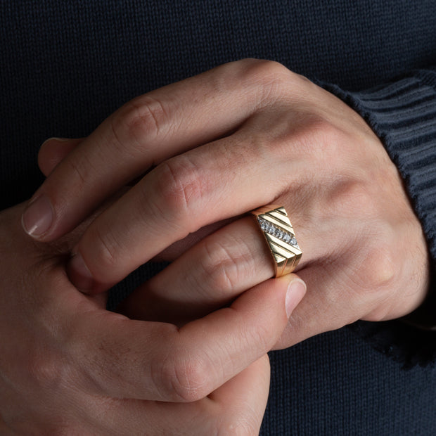 Men's Gold Diamond Signet Ring (Available in Yellow Gold, Rose Gold, White Gold)