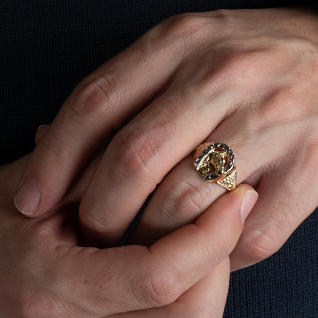Two Tone Gold Men's Lucky Horseshoe Ring