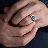 Yellow Gold Men's Elegant Sapphire Ring With Diamonds