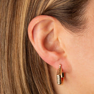 14K Yellow Gold Textured Geometric Hoop Earrings