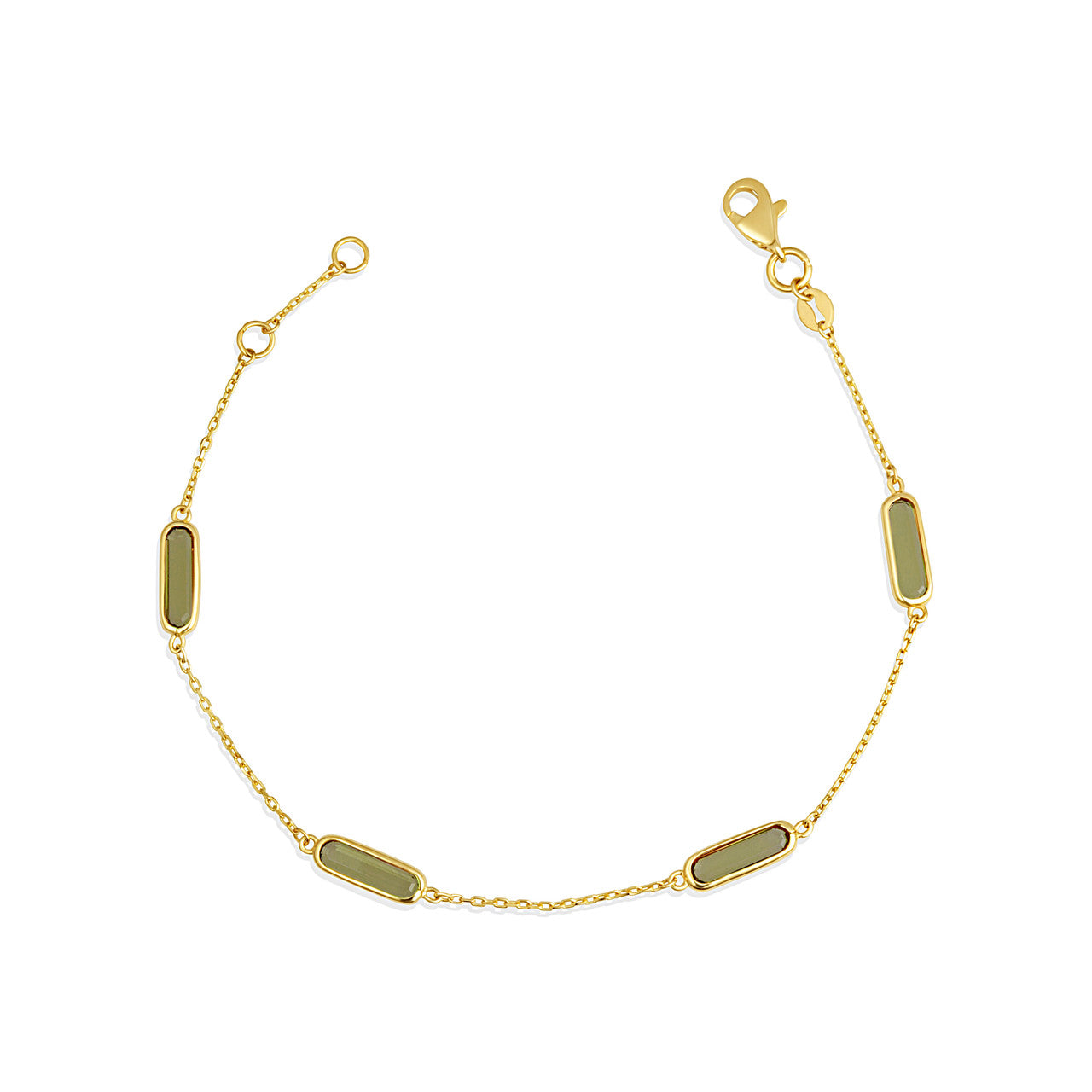 14K Yellow Gold Lab Created Baguette Cut Peridot Gemstone Link Bracelet 7