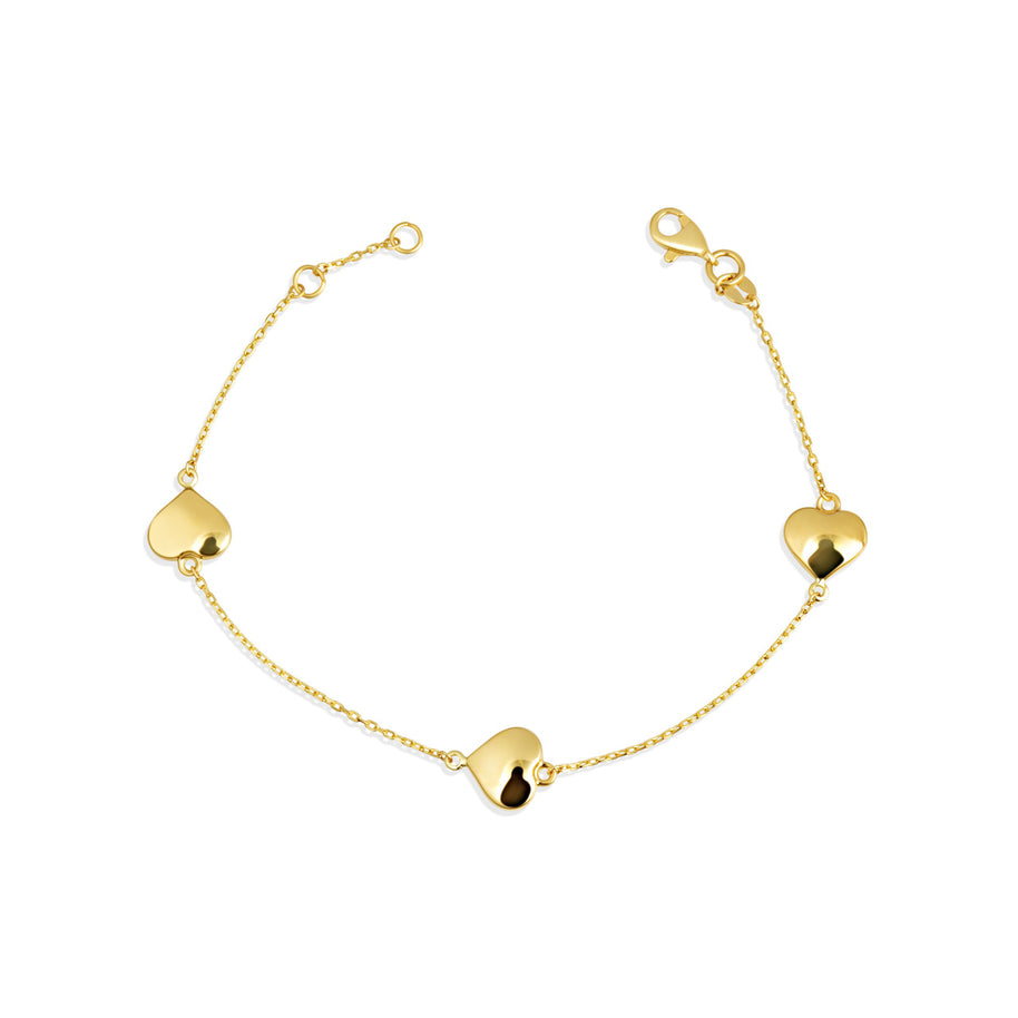 14K Yellow Gold Heart Love Charm Bracelet 7"