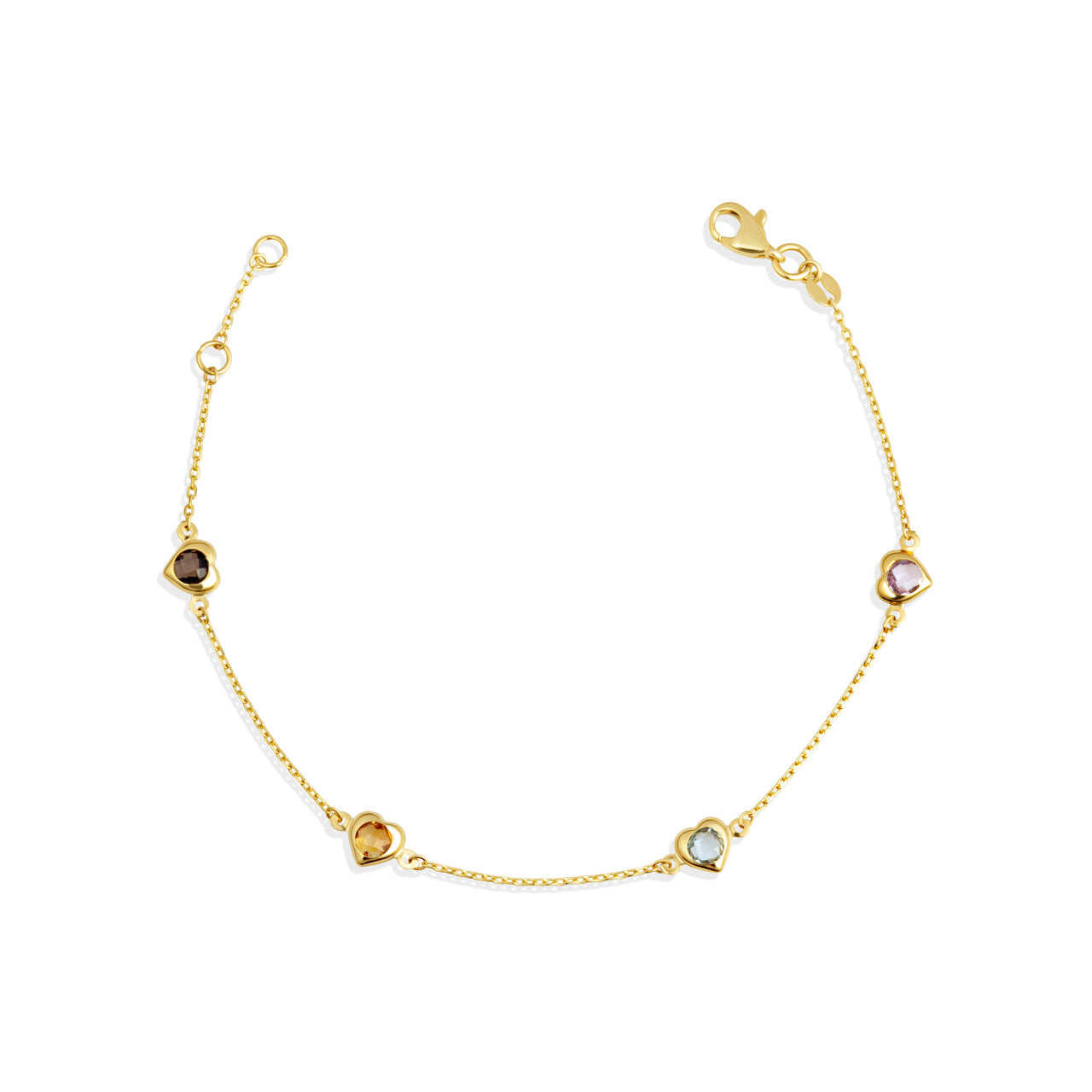 14K Yellow Gold Genuine Heart Gemstone Bracelet 7