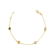 14K Yellow Gold Genuine Heart Gemstone Bracelet 7