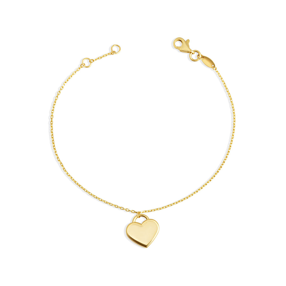 14K Yellow Gold Heart Lock Love Bracelet 7"