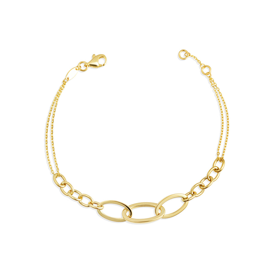 14K Yellow Gold Oval Chain Link Love Knot Bracelet 7"