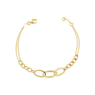 14K Yellow Gold Oval Chain Link Love Knot Bracelet 7