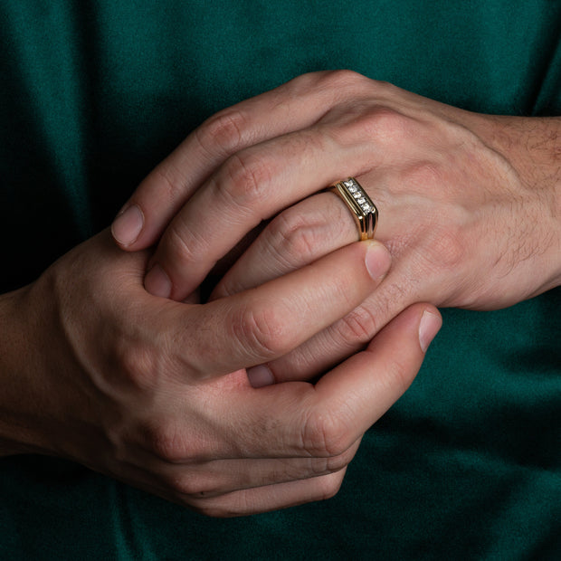 Gold Two-Tone Classic Mens Cubic Zirconia Ring
