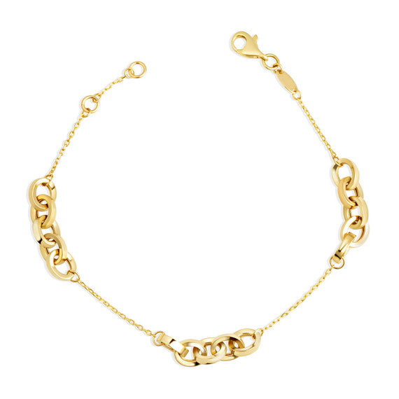 14K Yellow Gold Circle Chain Link Love Knot Eternity Bracelet 7