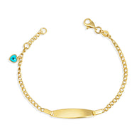 14K Yellow Gold Engravable Evil Eye Heart Protection Nameplate Bracelet 7