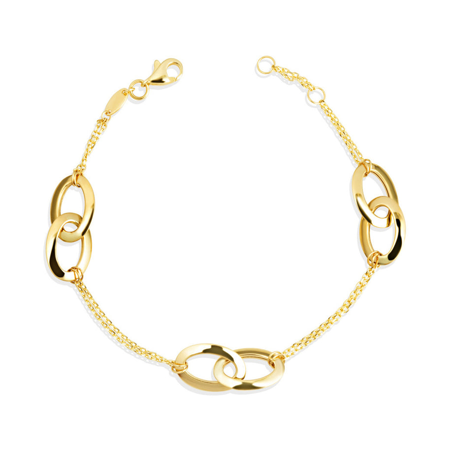 14K Yellow Gold Oval Link Love Knot Bracelet 7"