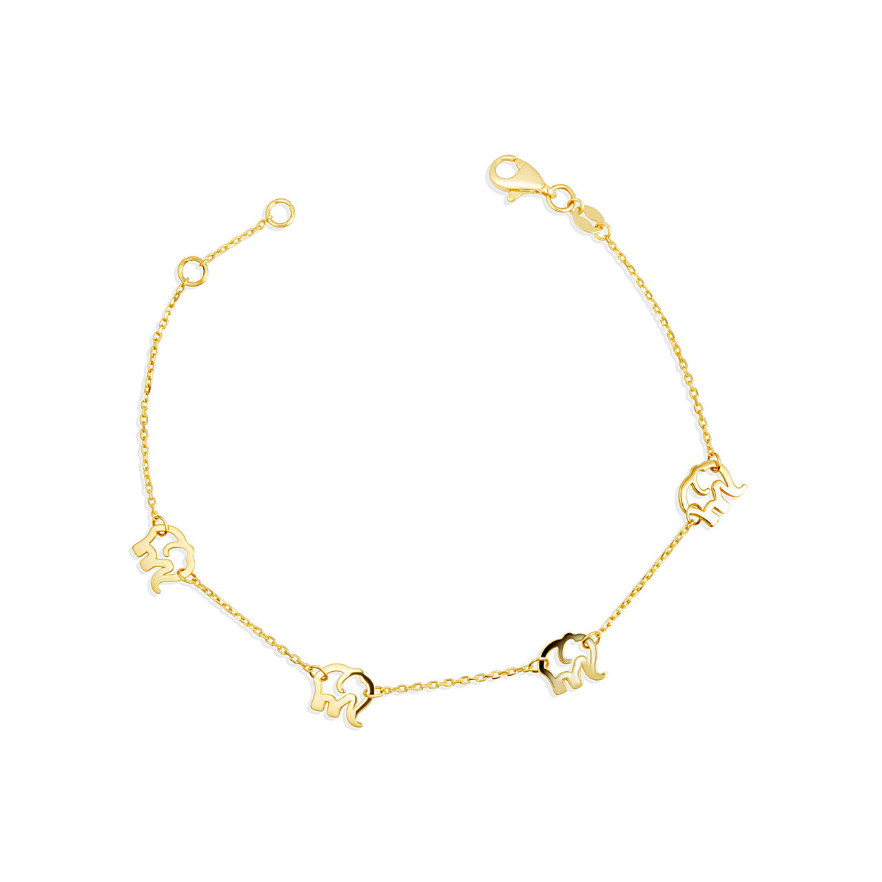 14K Yellow Gold Elephant Wildlife Charm Bracelet 7