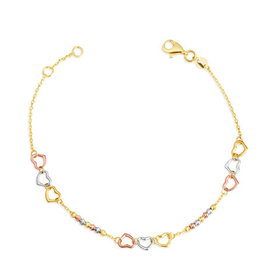 14K Tri-Color Gold Heart Bead Anklet