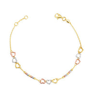 14K Tri-Color Gold Heart Bead Anklet