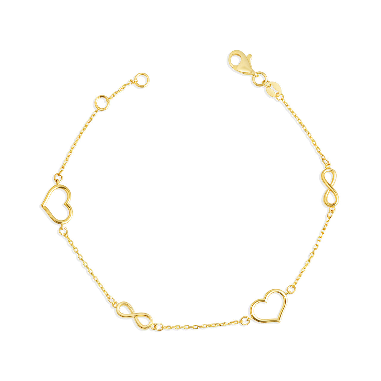 14K Yellow Gold Heart Infinity Love Bracelet 7
