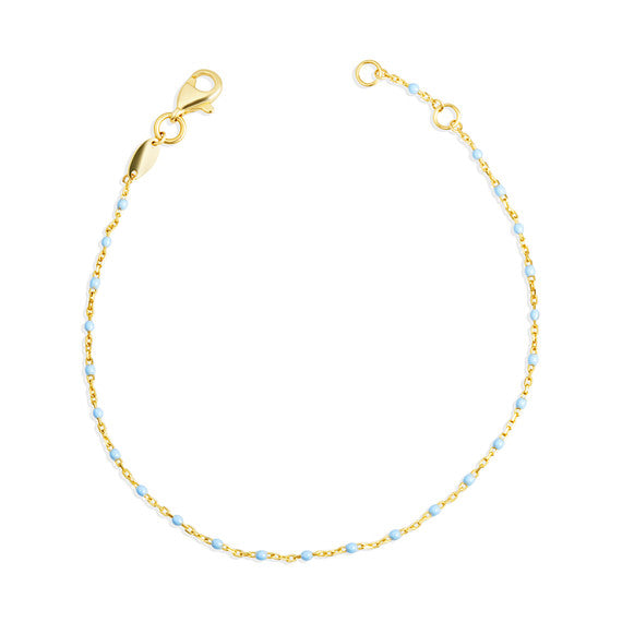 14K Yellow Gold Blue Enamel Beaded Bracelet 7"