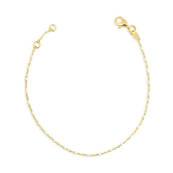 14K Yellow Gold White Enamel Beaded Bracelet 7"
