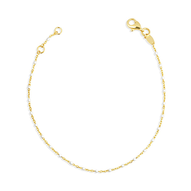 14K Yellow Gold White Enamel Bead Anklet