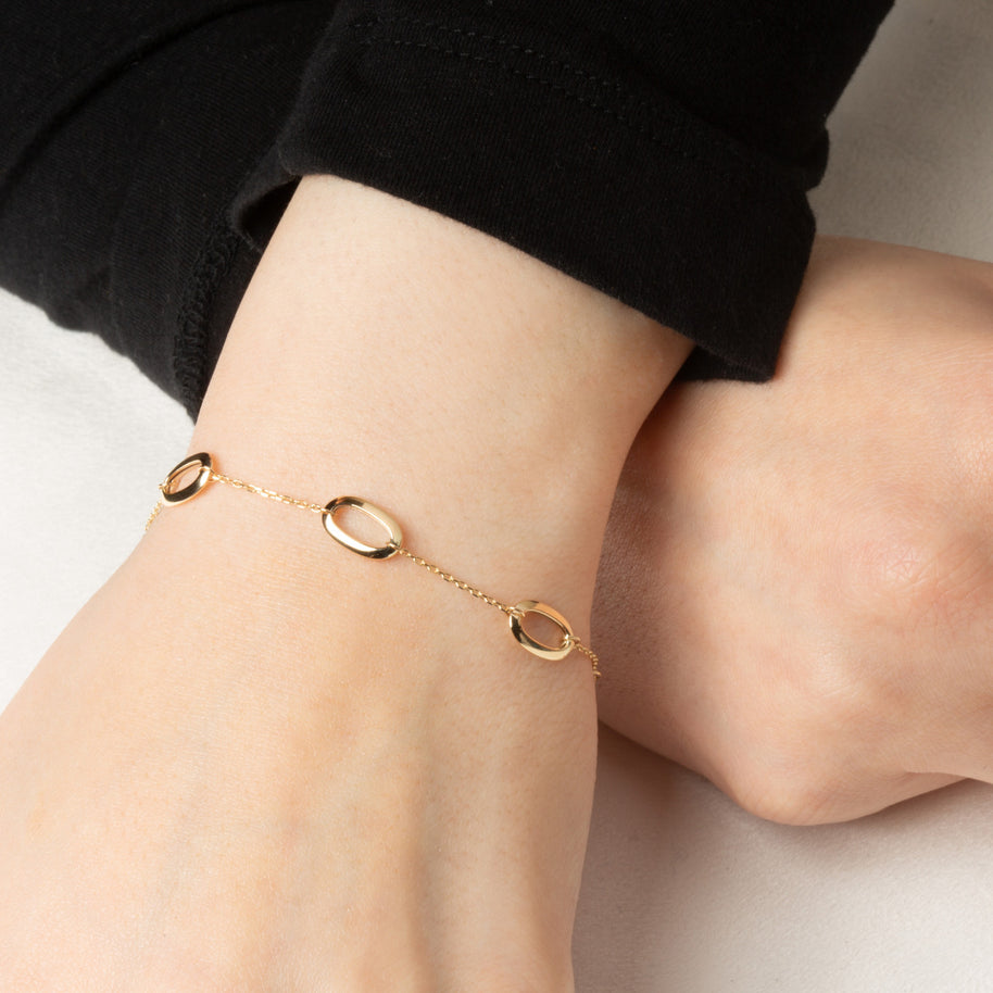 14K Yellow Gold Oval Chain Link Eternity Bracelet