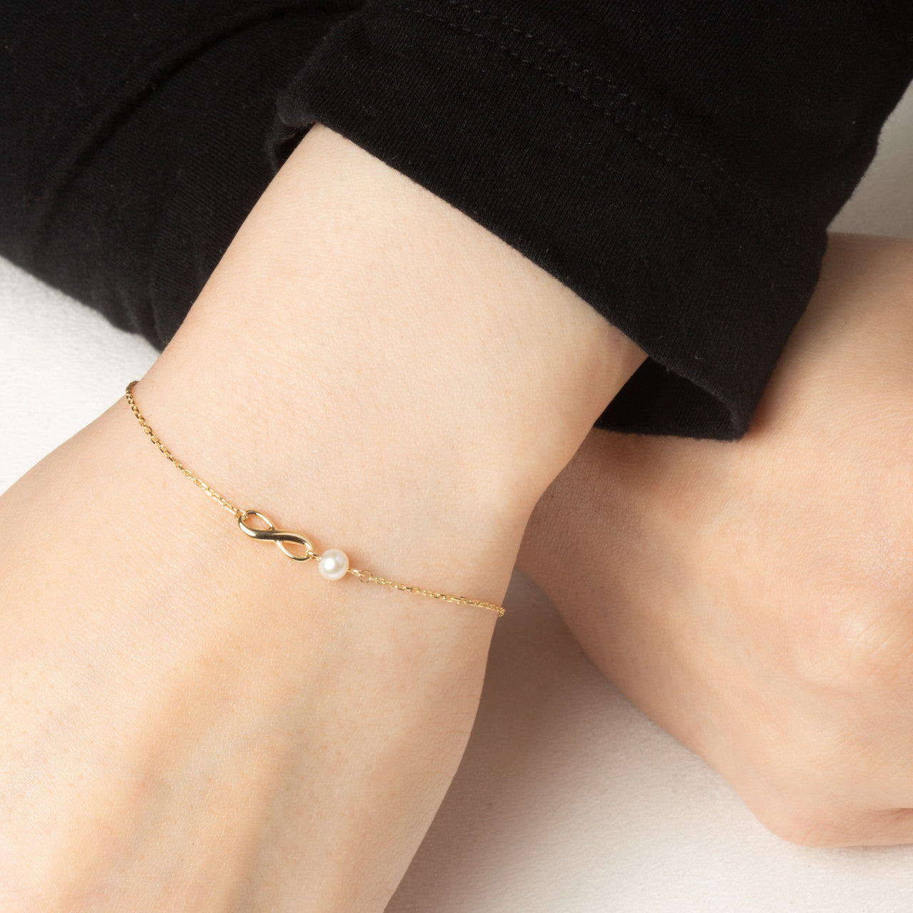 14K Yellow Gold Infinity Pearl Gemstone Eternity Bracelet