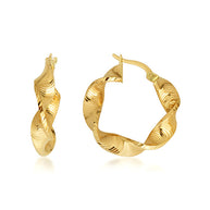14K Yellow Gold Oval Striped Wavy Hoop Earrings