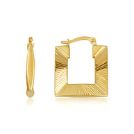 14K Yellow Gold Striped Square Hoop Diamond Cut Earrings
