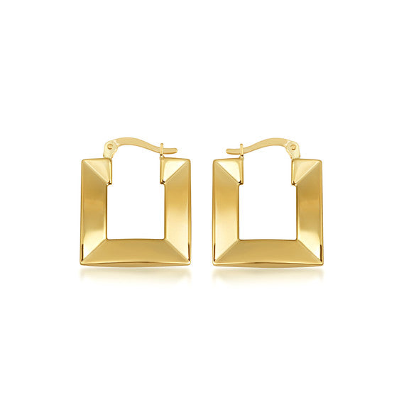 14K Yellow Gold Striped Square Hoop Diamond Cut Earrings