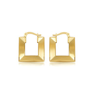 14K Yellow Gold Striped Square Hoop Diamond Cut Earrings