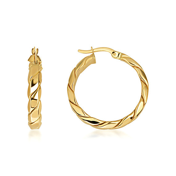 14K Yellow Gold Striped Hoop Earrings (Available in Small/Large)
