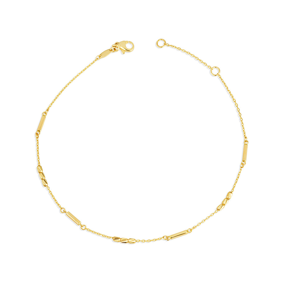 14K Yellow Gold Tube Link Bar Anklet