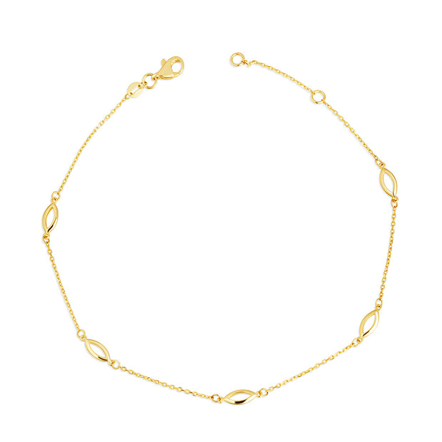 14K Yellow Gold Oval Link Anklet
