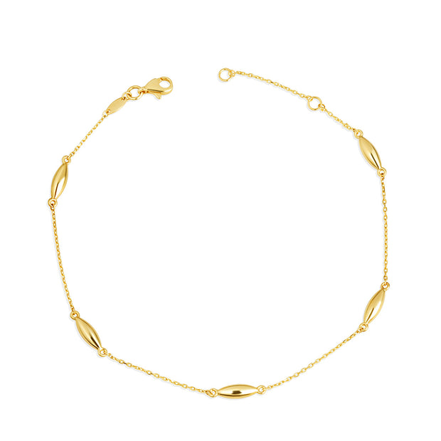 14K Yellow Gold Marquise Shape Link Anklet