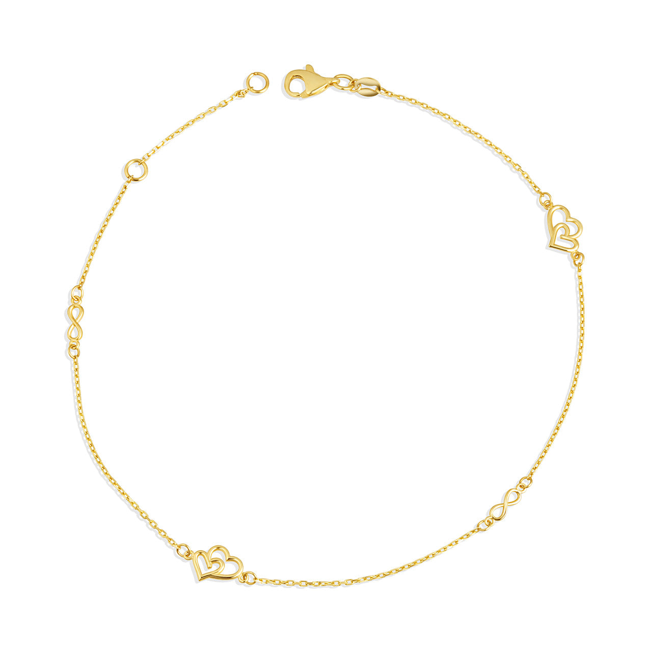 14K Yellow Gold Infinity Heart Anklet