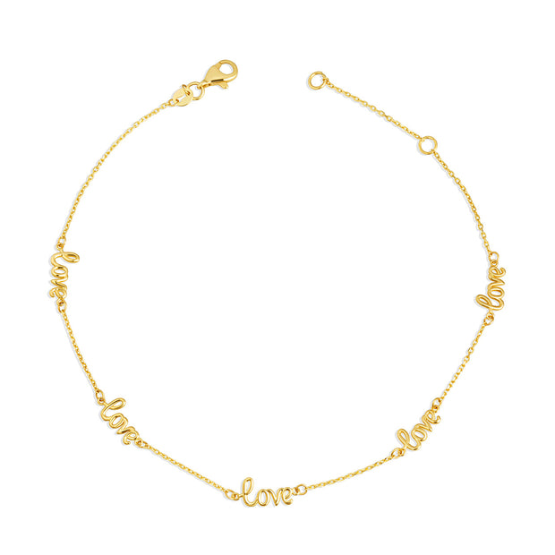 14K Yellow Gold Love Chain Link Anklet